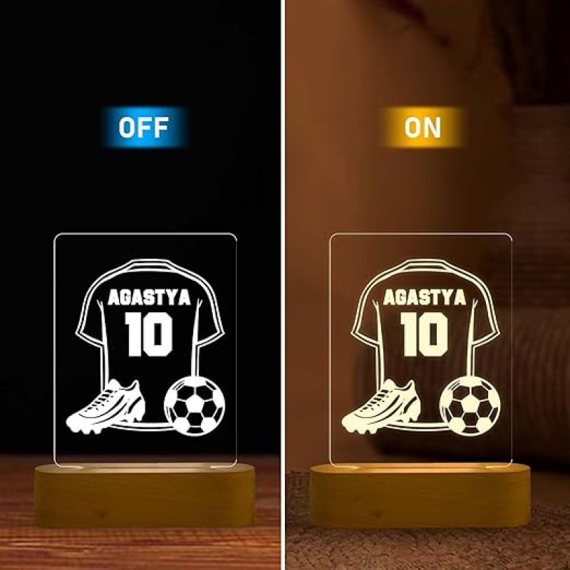 Personalized Name Football Jersey Night Lamp with Warm White Light Gifts for Footballer Men Women Lover Birthday Gift for Football Player