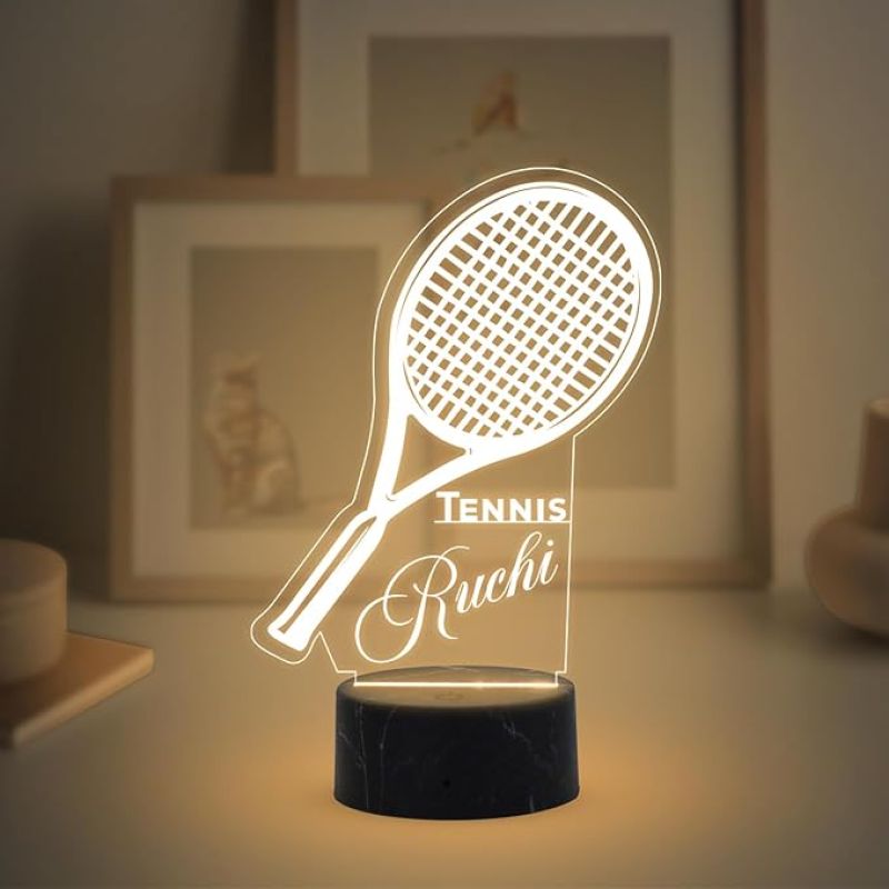 Personalized Name Tennis Night Lamp with Warm White Light Gifts for Tennis & Sport Lover Birthday Gift for Tennis Player