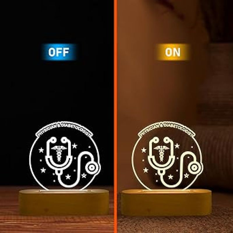 3D Illusion Physician & Diabetologist Night Lamp with Warm White Light Stethoscope Symbol Gift for Doctor & Office Decor Light