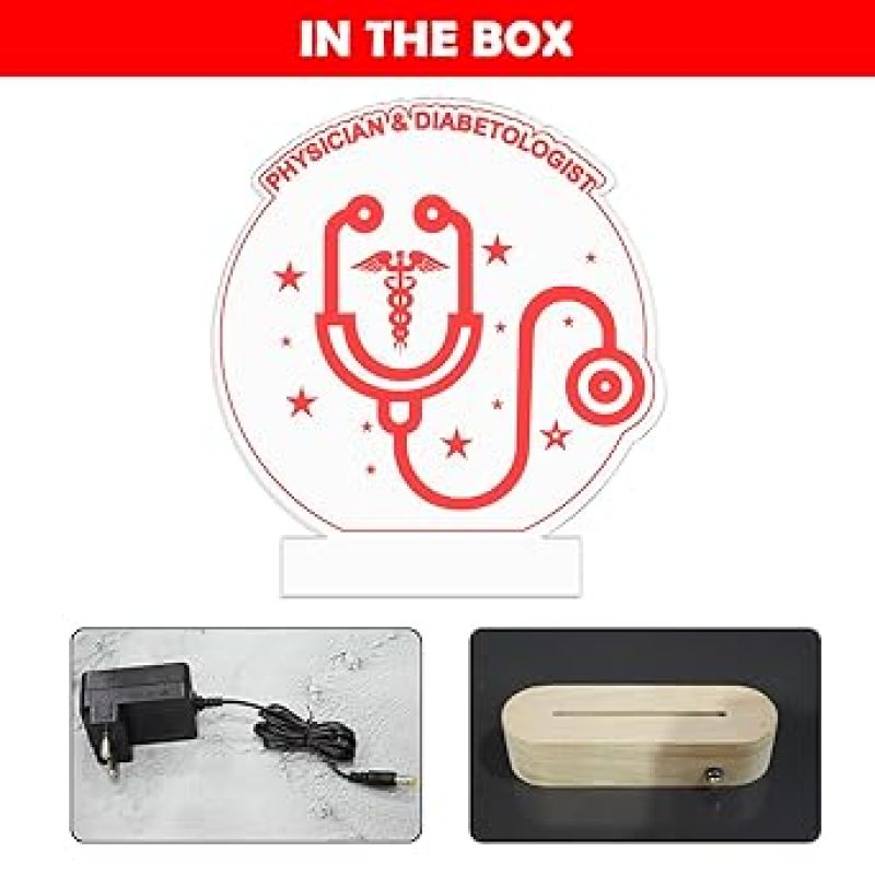 3D Illusion Physician & Diabetologist Night Lamp with Warm White Light Stethoscope Symbol Gift for Doctor & Office Decor Light