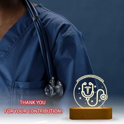 3D Illusion Physician & Diabetologist Night Lamp with Warm White Light Stethoscope Symbol Gift for Doctor & Office Decor Light