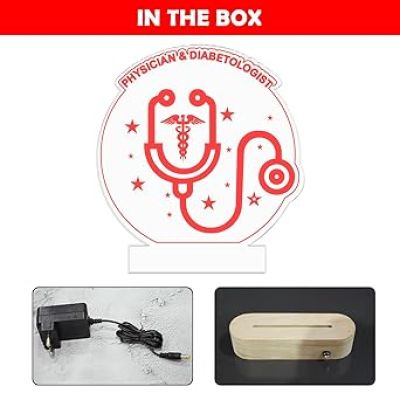 3D Illusion Physician & Diabetologist Night Lamp with Warm White Light Stethoscope Symbol Gift for Doctor & Office Decor Light