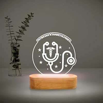 3D Illusion Physician & Diabetologist Night Lamp with Warm White Light Stethoscope Symbol Gift for Doctor & Office Decor Light