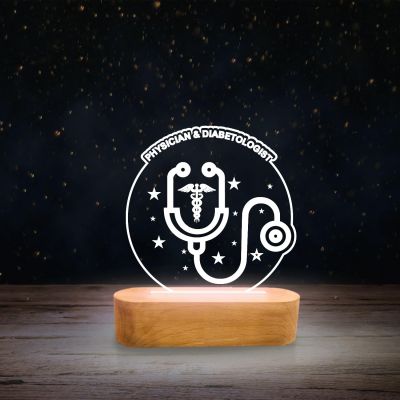 3D Illusion Physician & Diabetologist Night Lamp with Warm White Light Stethoscope Symbol Gift for Doctor & Office Decor Light