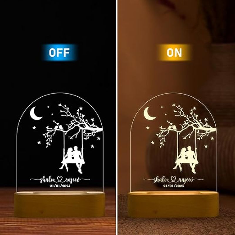 Personalized Couple Name and Date Night Lamp with Warm White Beautiful Couple Design Gift for Anniversary Special Gift for Wife Husband