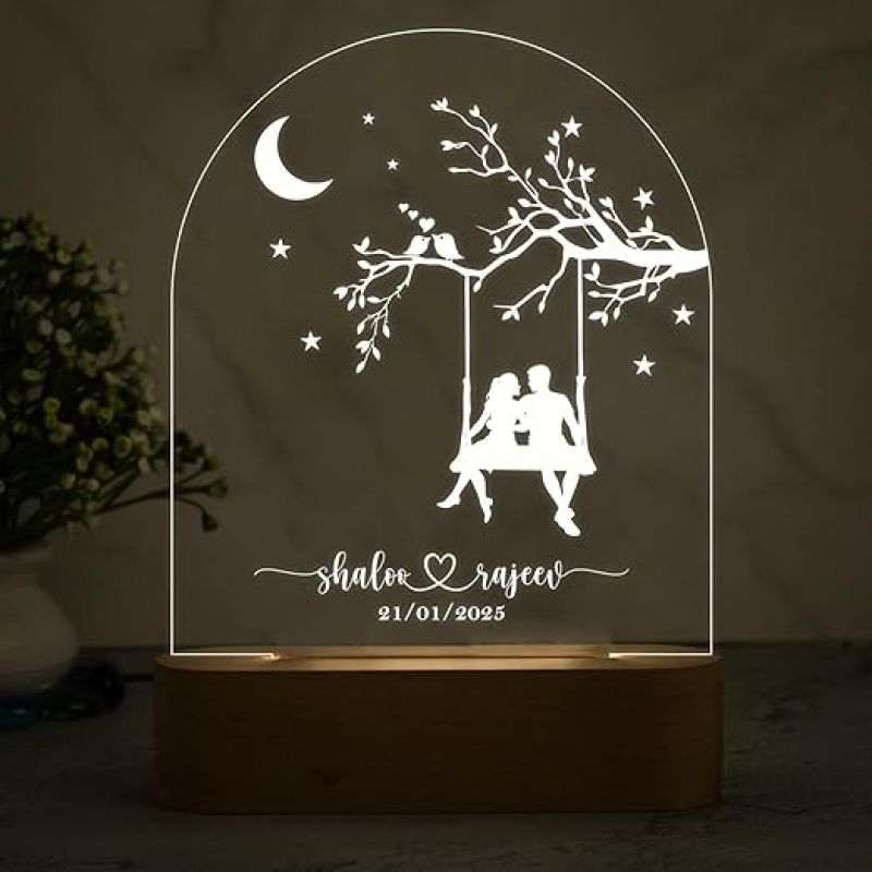 Personalized Couple Name and Date Night Lamp with Warm White Beautiful Couple Design Gift for Anniversary Special Gift for Wife Husband