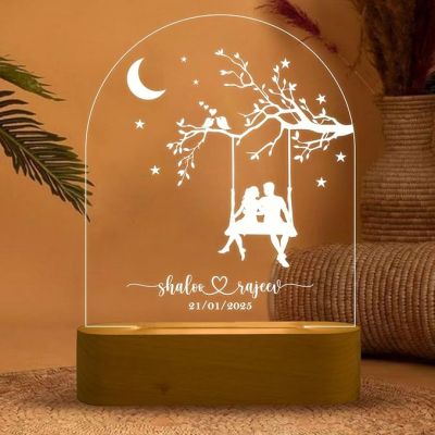 Personalized Couple Name and Date Night Lamp with Warm White Beautiful Couple Design Gift for Anniversary Special Gift for Wife Husband