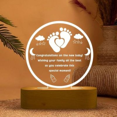 Personalized New Bown Baby Footprint Engraved Night Lamp with Warm White Color Congratulations Gift for Pregnancy Gift for Pregnant Women