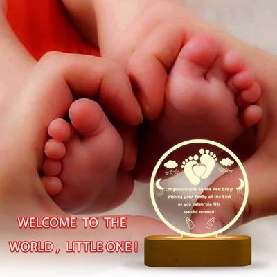 Personalized New Bown Baby Footprint Engraved Night Lamp with Warm White Color Congratulations Gift for Pregnancy Gift for Pregnant Women