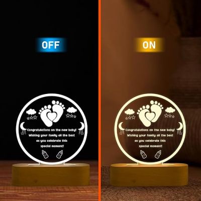 Personalized New Bown Baby Footprint Engraved Night Lamp with Warm White Color Congratulations Gift for Pregnancy Gift for Pregnant Women