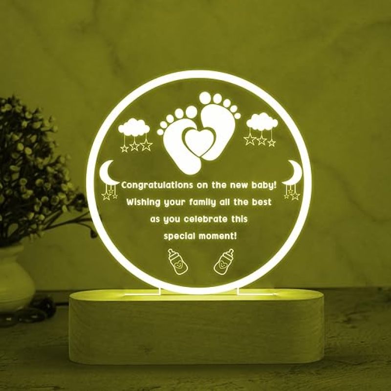 Personalized New Bown Baby Footprint Engraved Night Lamp with Multicolored Light Congratulations Gift for Pregnancy Gift for Pregnant Women