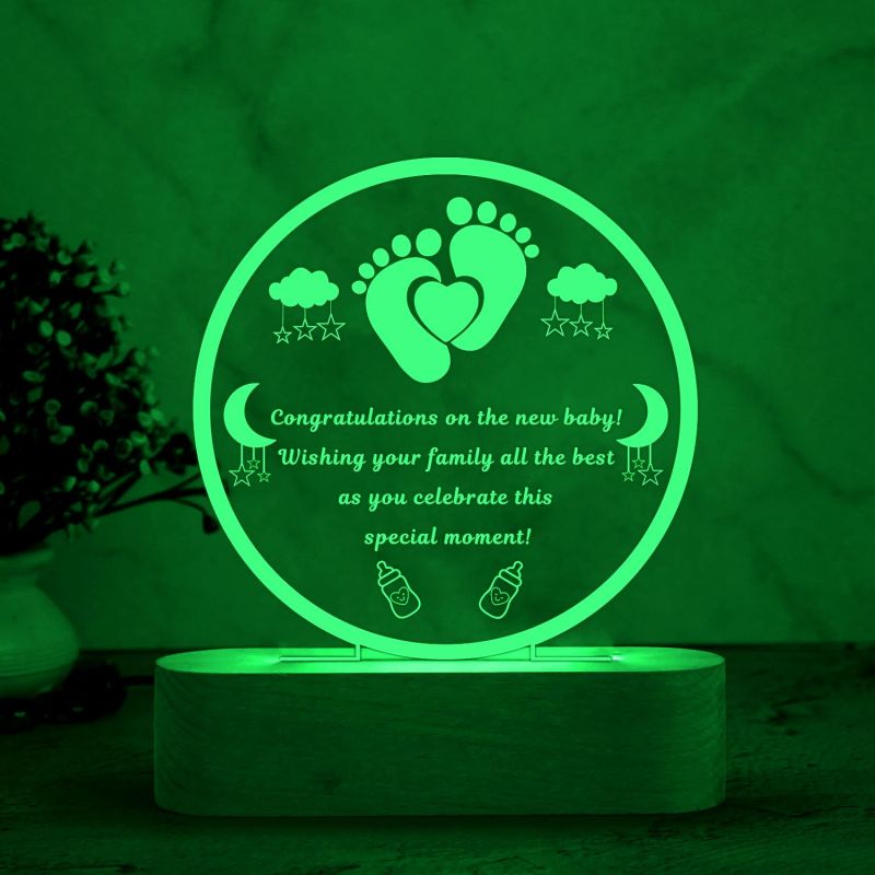 Personalized New Bown Baby Footprint Engraved Night Lamp with Multicolored Light Congratulations Gift for Pregnancy Gift for Pregnant Women