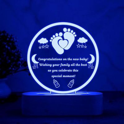 Personalized New Bown Baby Footprint Engraved Night Lamp with Multicolored Light Congratulations Gift for Pregnancy Gift for Pregnant Women