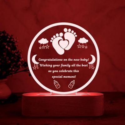 Personalized New Bown Baby Footprint Engraved Night Lamp with Multicolored Light Congratulations Gift for Pregnancy Gift for Pregnant Women