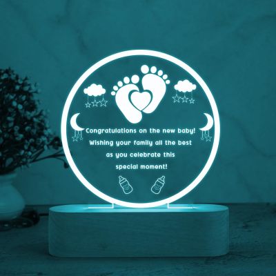 Personalized New Bown Baby Footprint Engraved Night Lamp with Multicolored Light Congratulations Gift for Pregnancy Gift for Pregnant Women