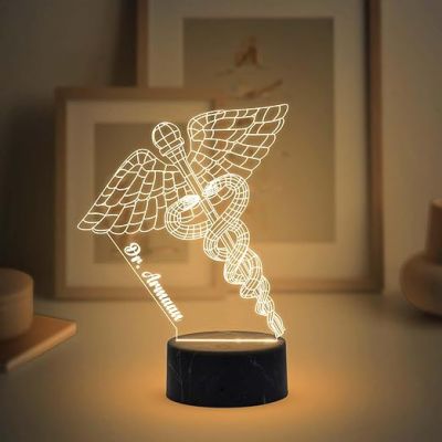 3D Illusion Caduceus Symbol Doctor Night Lamp with Warm White Color Customize with Name Gift For Doctors