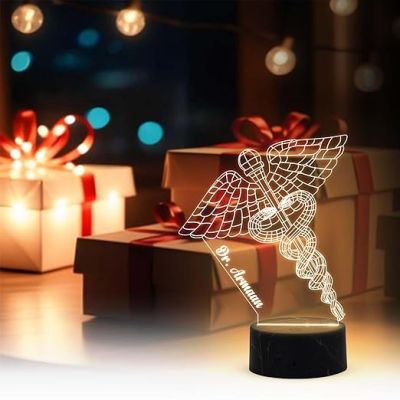 3D Illusion Caduceus Symbol Doctor Night Lamp with Warm White Color Customize with Name Gift For Doctors