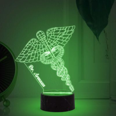 3D Illusion Caduceus Symbol Doctor Night Lamp with Automatic Color Changing Light Customize with Name Gift For Doctors