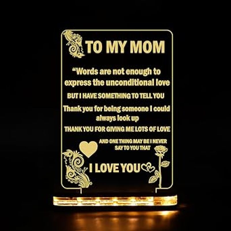 To My Mom Engraved English Quote Led Night Lamp with Warm White Color Birthday Gifts for Mom