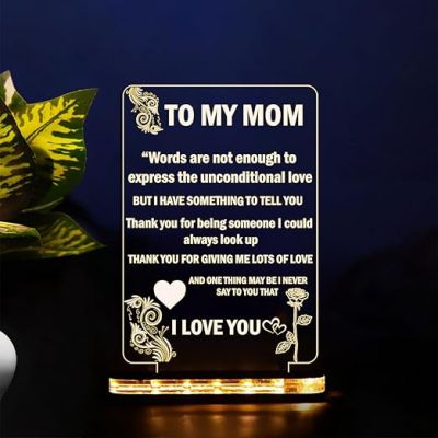 To My Mom Engraved English Quote Led Night Lamp with Warm White Color Birthday Gifts for Mom