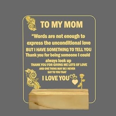 To My Mom Engraved English Quote Led Night Lamp with Warm White Color Birthday Gifts for Mom Wooden Base