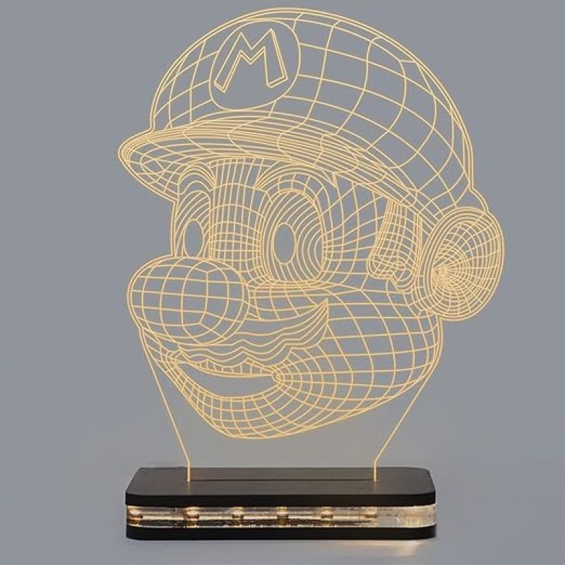 3D Illusion Mario Face CartoonLed Night Lamp with Warm White Color Gift for Cartoon Lover Best Gift for Children Girls Boys