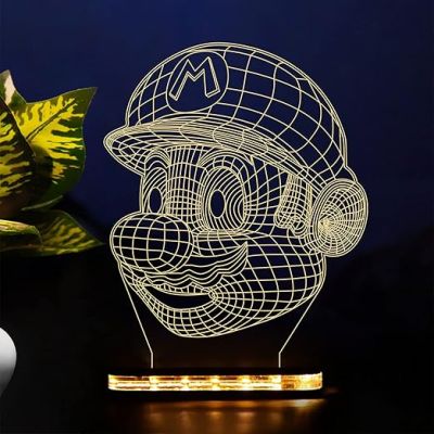 3D Illusion Mario Face CartoonLed Night Lamp with Warm White Color Gift for Cartoon Lover Best Gift for Children Girls Boys