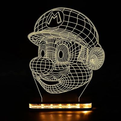 3D Illusion Mario Face CartoonLed Night Lamp with Warm White Color Gift for Cartoon Lover Best Gift for Children Girls Boys