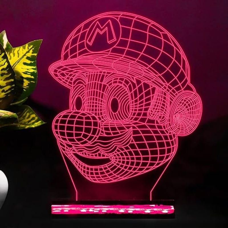 3D Illusion Mario Face CartoonLed Night Lamp 16 Color Changing Light with Remote Control Gift for Cartoon Lover Best Gift for Children Girls Boys
