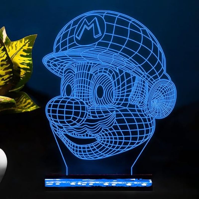 3D Illusion Mario Face CartoonLed Night Lamp 16 Color Changing Light with Remote Control Gift for Cartoon Lover Best Gift for Children Girls Boys