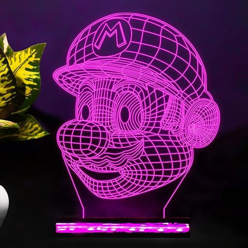 3D Illusion Mario Face CartoonLed Night Lamp 16 Color Changing Light with Remote Control Gift for Cartoon Lover Best Gift for Children Girls Boys