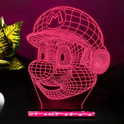3D Illusion Mario Face CartoonLed Night Lamp 16 Color Changing Light with Remote Control Gift for Cartoon Lover Best Gift for Children Girls Boys