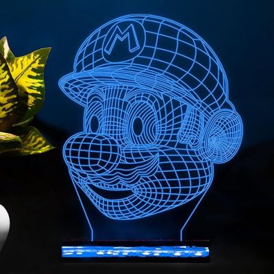 3D Illusion Mario Face CartoonLed Night Lamp 16 Color Changing Light with Remote Control Gift for Cartoon Lover Best Gift for Children Girls Boys