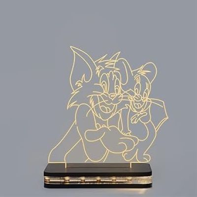 3D Illusion Cartoon Tom & Jerry Led Night Lamp with Warm White Color  Best Gift for Children Girls Boys Kids Room Decoration