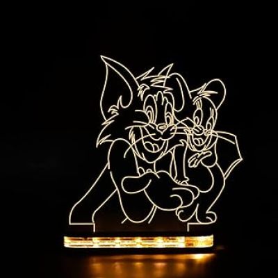 3D Illusion Cartoon Tom & Jerry Led Night Lamp with Warm White Color  Best Gift for Children Girls Boys Kids Room Decoration
