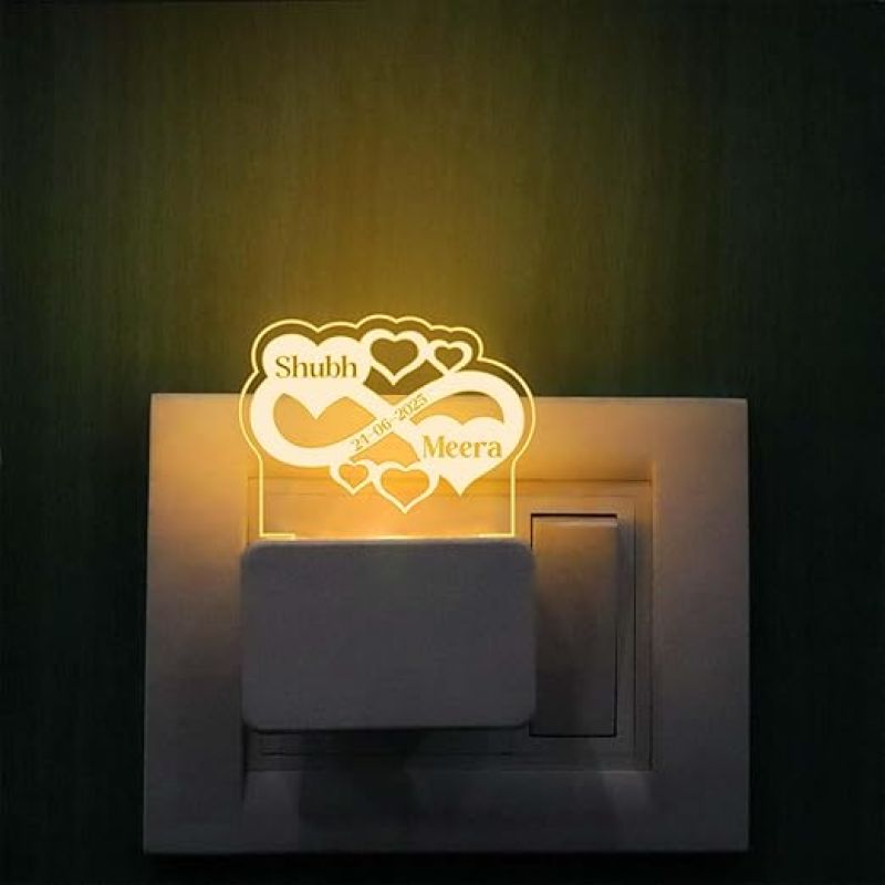 3D Illusion Personalized Couple Plug Night Lamp with 7 Color Changing Light Customized with Name & Date Gift for Valentine, Anniversary & Birthday