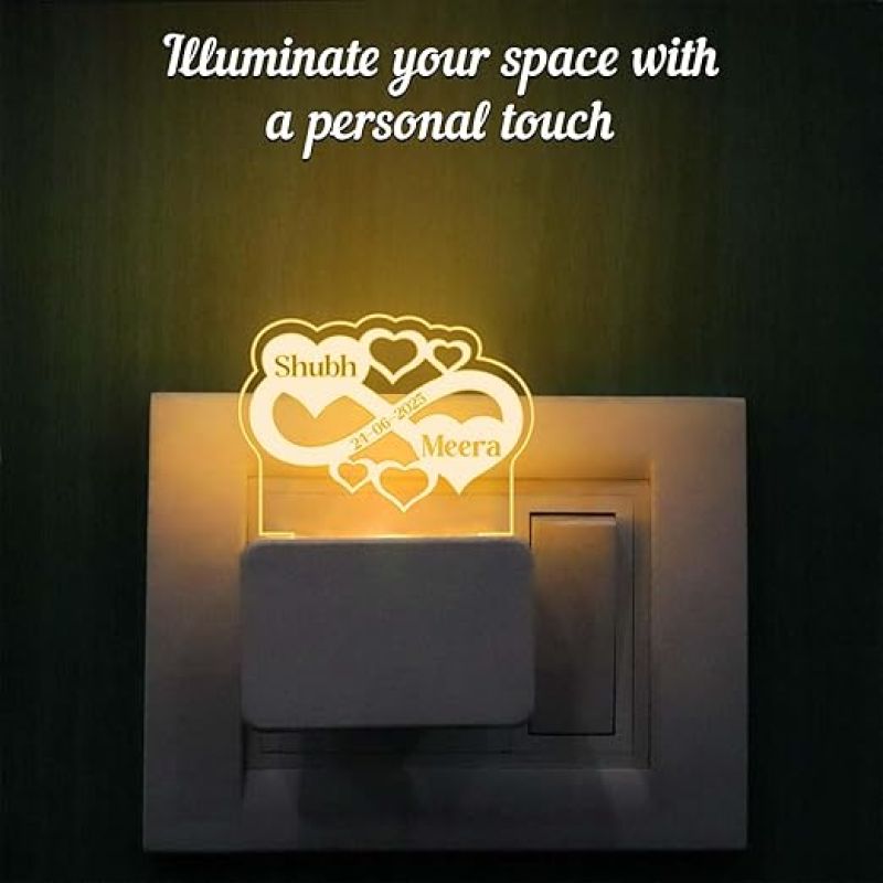 3D Illusion Personalized Couple Plug Night Lamp with 7 Color Changing Light Customized with Name & Date Gift for Valentine, Anniversary & Birthday