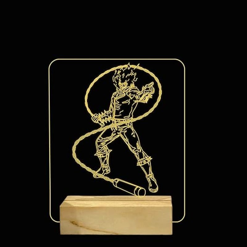3D Illusion Ghost Raider Led Night Lamp with Warm White Color Gift for Anime Lover Wooden Base