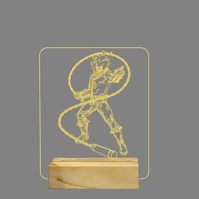 3D Illusion Ghost Raider Led Night Lamp with Warm White Color Gift for Anime Lover Wooden Base