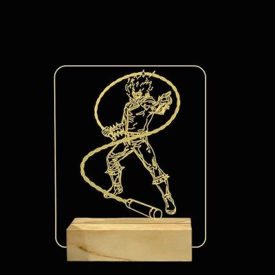 3D Illusion Ghost Raider Led Night Lamp with Warm White Color Gift for Anime Lover Wooden Base