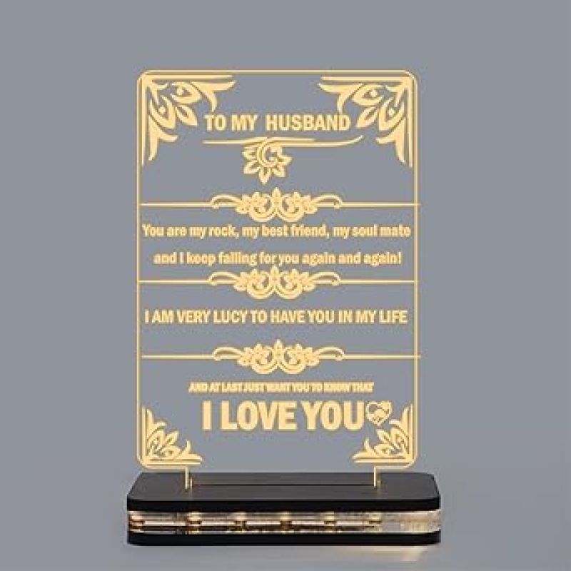 To My Husband Engraved English Quote Led Night Lamp with Warm White Color Birthday Gift for Husband Anniversary Gift for Husband