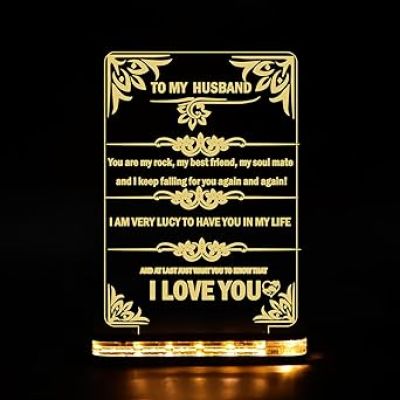 To My Husband Engraved English Quote Led Night Lamp with Warm White Color Birthday Gift for Husband Anniversary Gift for Husband