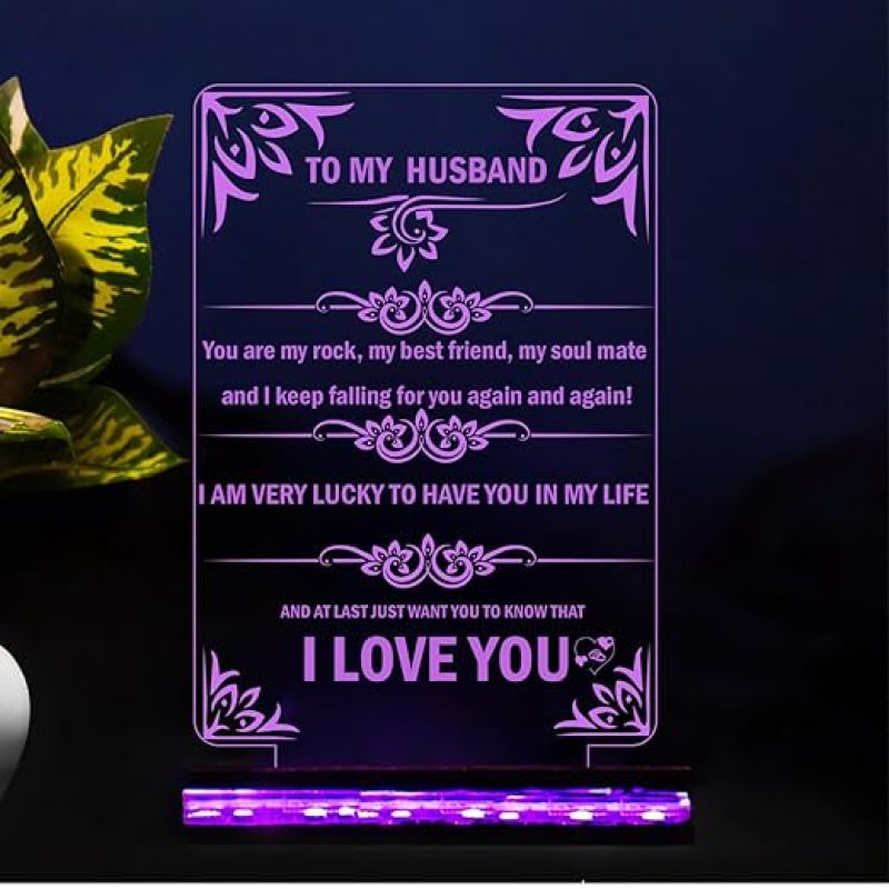 To My Husband Engraved English Quote Led Night Lamp 16 Color Changing Light with Remote Control Birthday Gift for Husband Anniversary Gift for Husband
