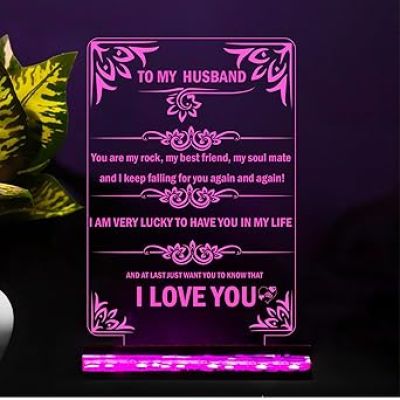 To My Husband Engraved English Quote Led Night Lamp 16 Color Changing Light with Remote Control Birthday Gift for Husband Anniversary Gift for Husband