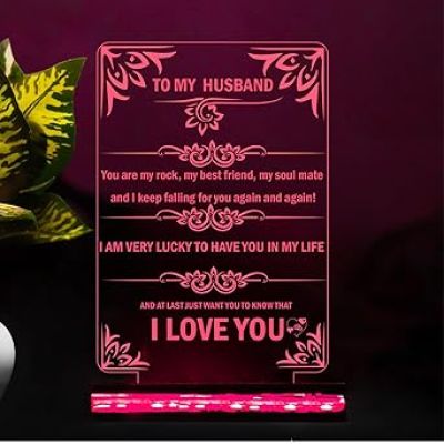 To My Husband Engraved English Quote Led Night Lamp 16 Color Changing Light with Remote Control Birthday Gift for Husband Anniversary Gift for Husband