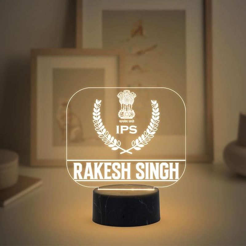 3D IPS Desk Name Plate Night Lamp with Warm White Light Customized with Name Gift for Indian Police Officer
