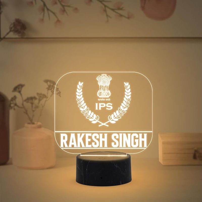 3D IPS Desk Name Plate Night Lamp with Warm White Light Customized with Name Gift for Indian Police Officer