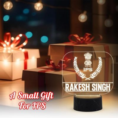3D IPS Desk Name Plate Night Lamp with Warm White Light Customized with Name Gift for Indian Police Officer