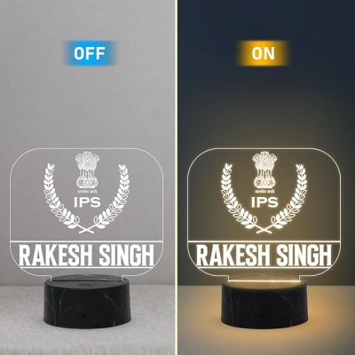 3D IPS Desk Name Plate Night Lamp with Warm White Light Customized with Name Gift for Indian Police Officer