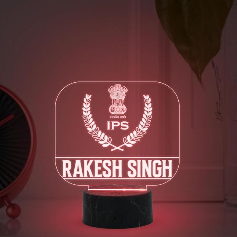 3D IPS Desk Name Plate Night Lamp with Multicolored Light Customized with Name Gift for Indian Police Officer